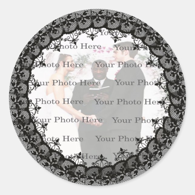 Black Lace Round Photo Stickers (Front)