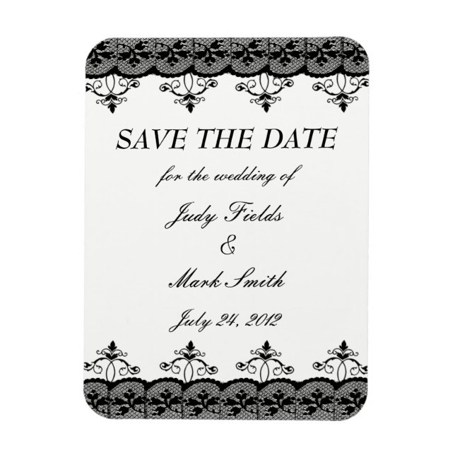 Black Lace Save The Date Magnet (Vertical)