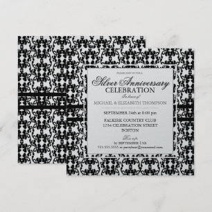Black Lace Silver Anniversary Party Invitations