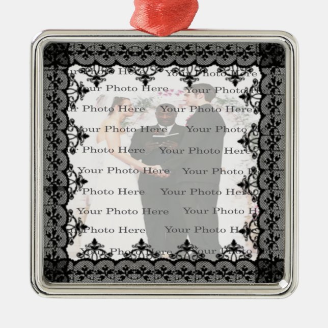 Black Lace Square Silver Ornament (Front)
