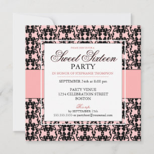 Black Lace Sweet 16 Birthday Party Invitation