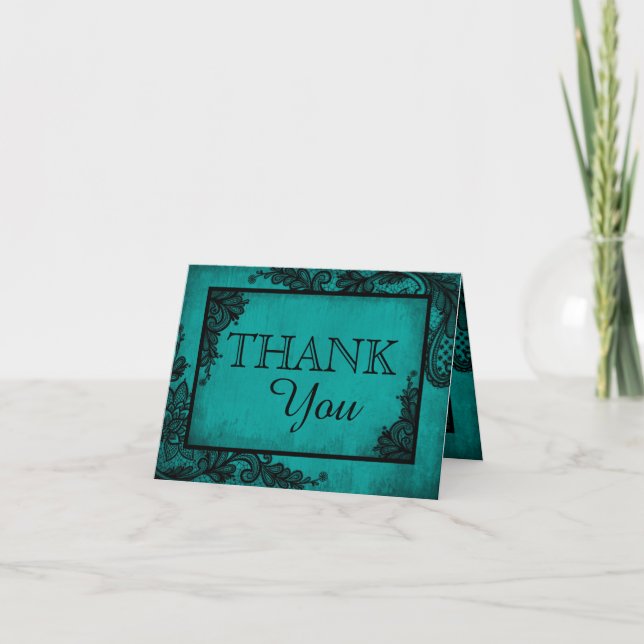 Black Lace Teal Modern Goth Thank You (Front)
