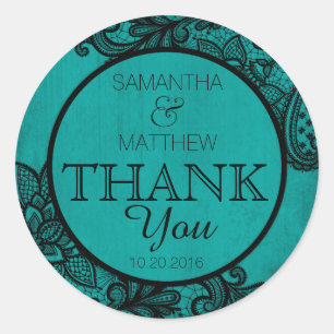 Black Lace Teal Modern Goth Thank You Label
