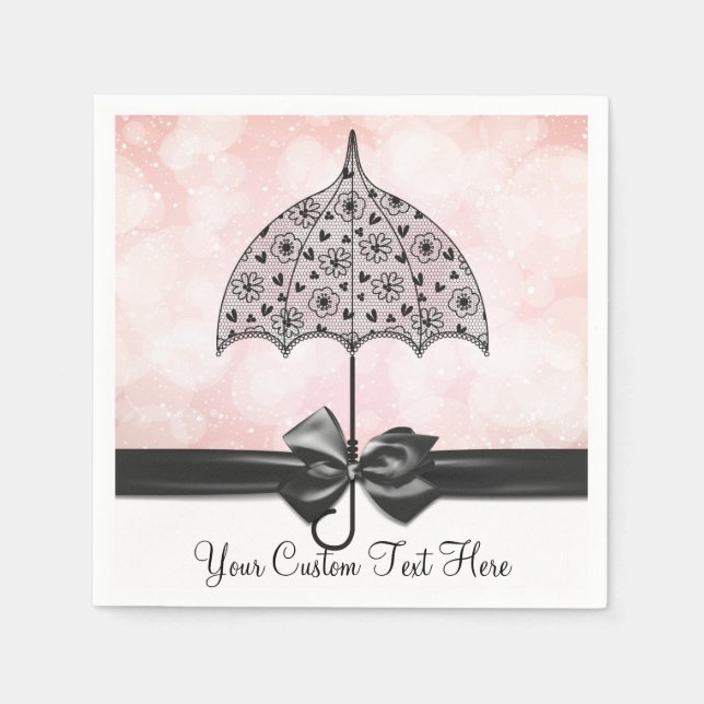 Black Lace Umbrella Pink Shower Napkins (Front)