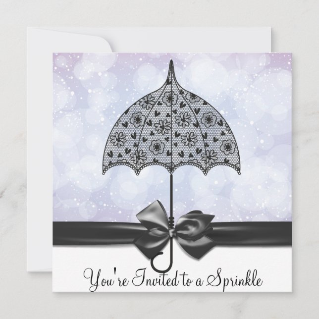 Black Lace Umbrella Purple Baby Sprinkle   Shower Invitation (Front)