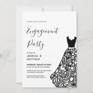 Black Lace Wedding Dress Engagement Invitation
