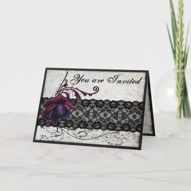 Black Lace Wedding Invitation (Front)