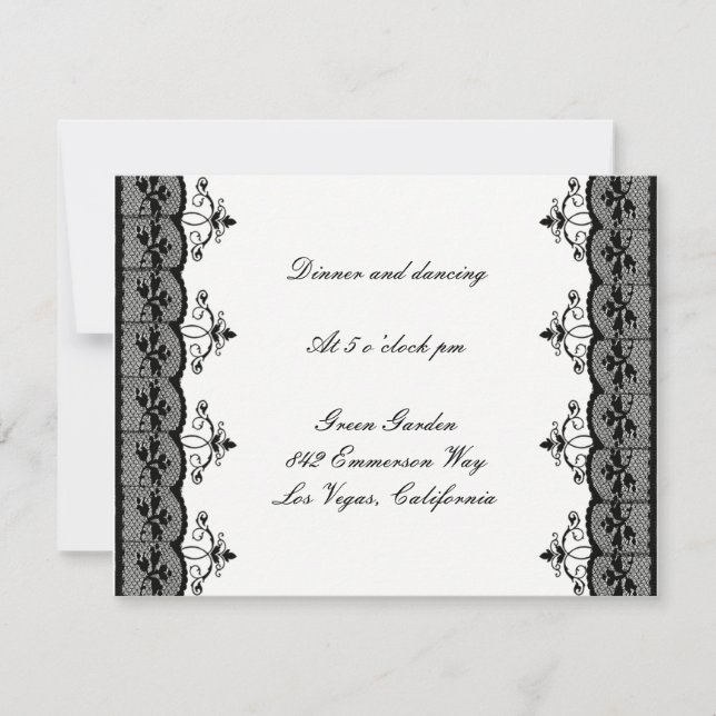 Black Lace Wedding Reception Cards (Front)