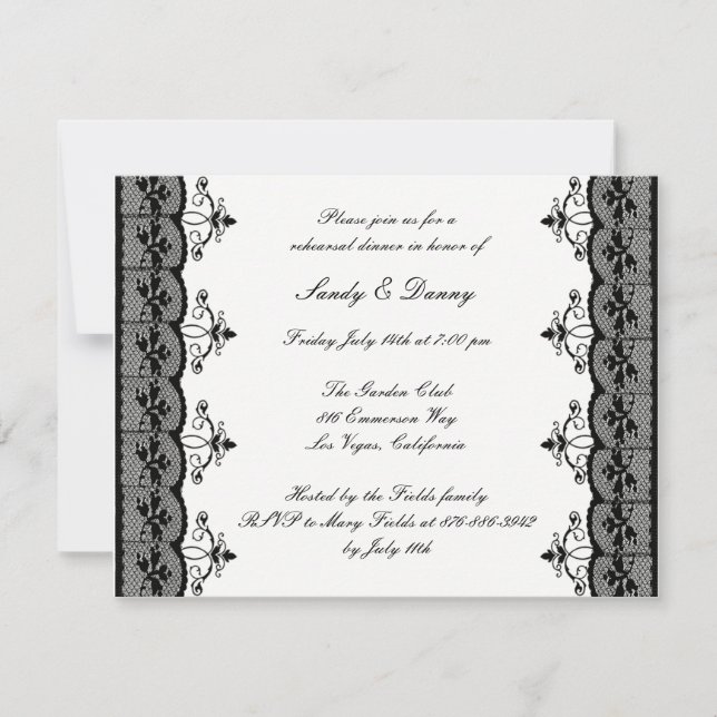 Black Lace Wedding Rehearsal Dinner Invitation (Front)