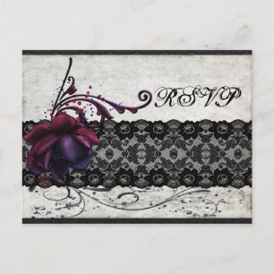 Black Lace Wedding RSVP Invitation Postcard