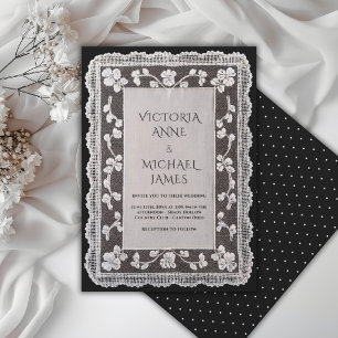 Black Lace Whimsical Vintage Wedding Invitation