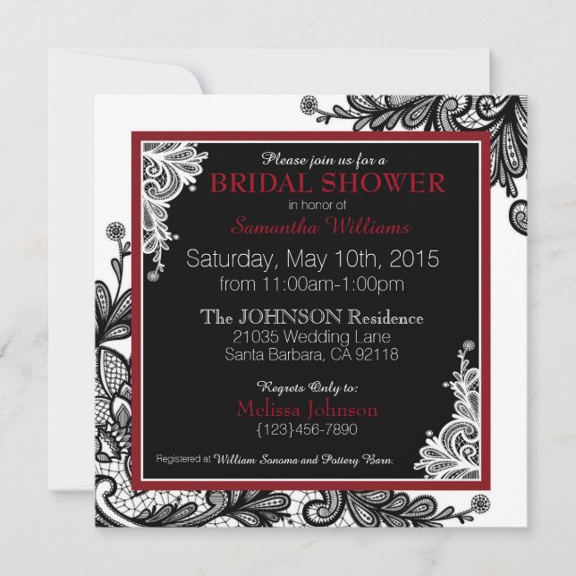 Black Lace White Modern Goth Bridal Shower Invitation (Front)