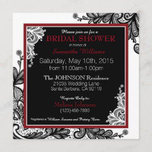 Black Lace White Modern Goth Bridal Shower Invitation