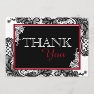 Black Lace White Modern Goth Thank You Card