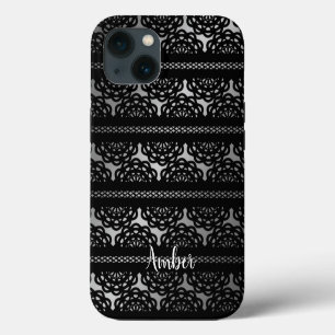 Black Lace With Grey White Gradient Personalised iPhone 13 Case