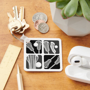 Black Lacrosse Blocks of Sticks and Balls Key Ring