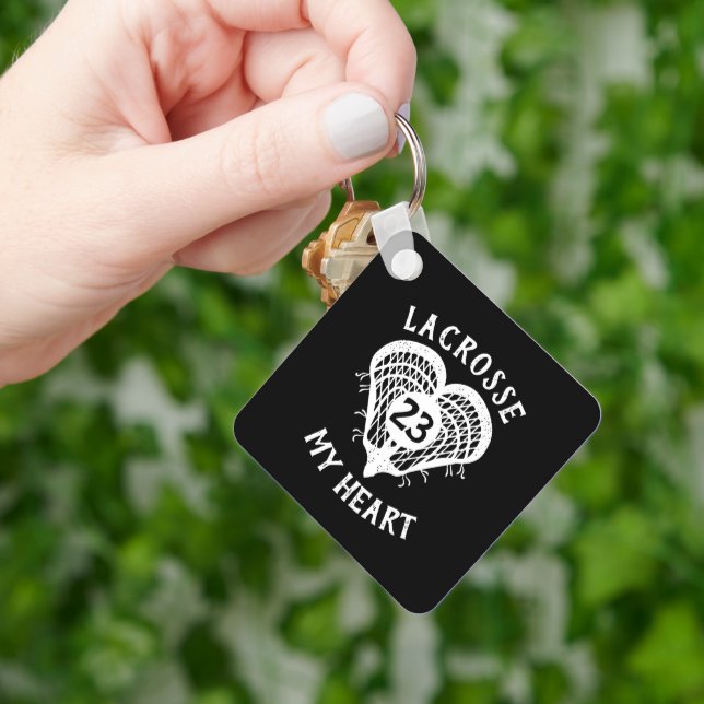 Black Lacrosse My Heart Photo Key Ring (Hand)
