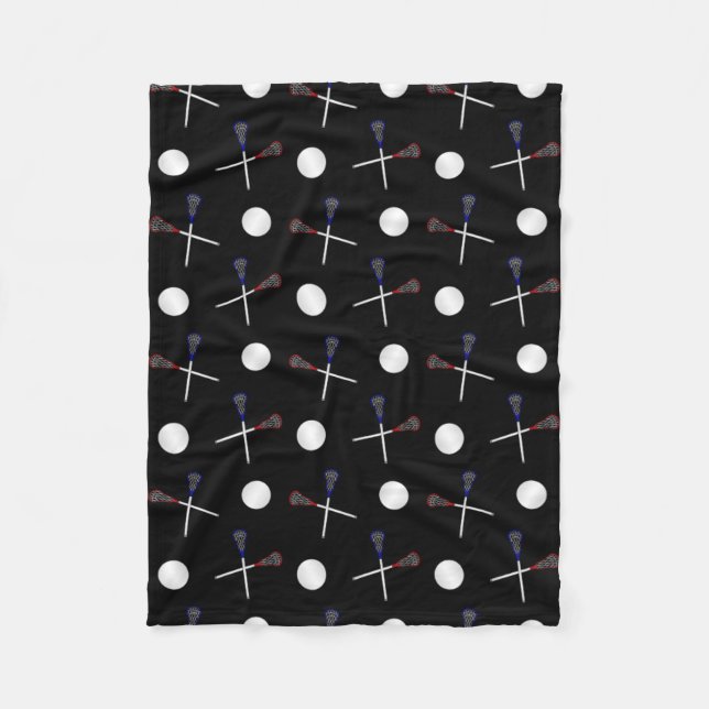 Black lacrosse pattern fleece blanket (Front)