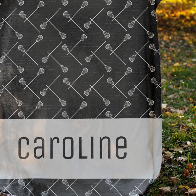 Black Lacrosse White Sticks Patterned Fleece Blanket (Creator Uploaded)