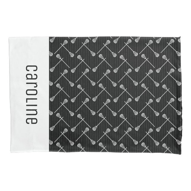 Black Lacrosse White Sticks Patterned Pillowcase (Front)