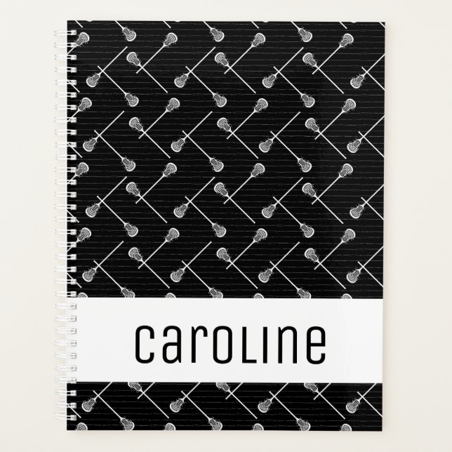 Black Lacrosse White Sticks Patterned Planner (Front)
