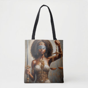 Black Lady Justice Holding Scales and Sword Art Tote Bag