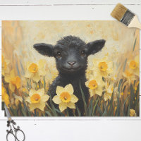 Black Lamb and Yellow Daffodils Painting Decoupage