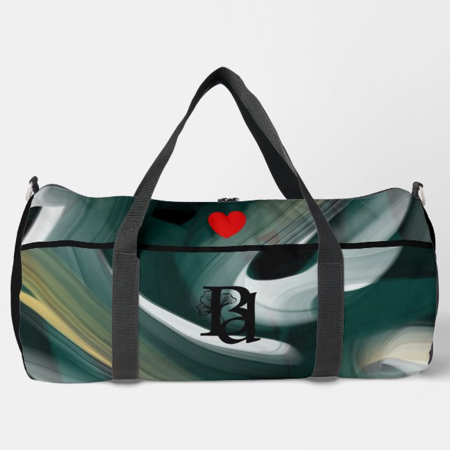 Black Large Gym Duffel Bag Trend Abstract Green (Front)