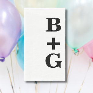 Black Large Modern Wedding Initials   White Napkin