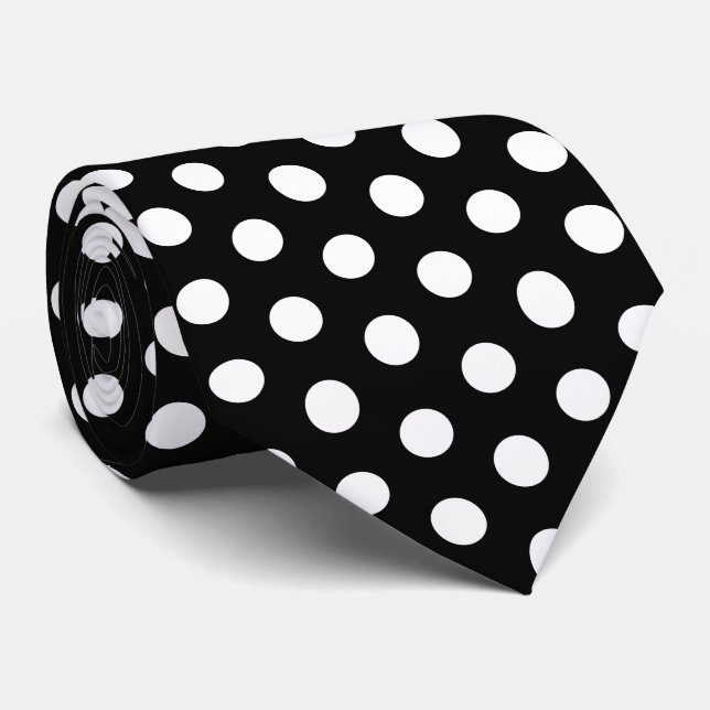 Black Large Polka Dot Tie (Rolled)