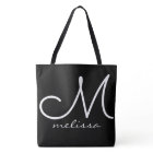 Black large tote bag with name