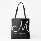 Black large tote bag with name