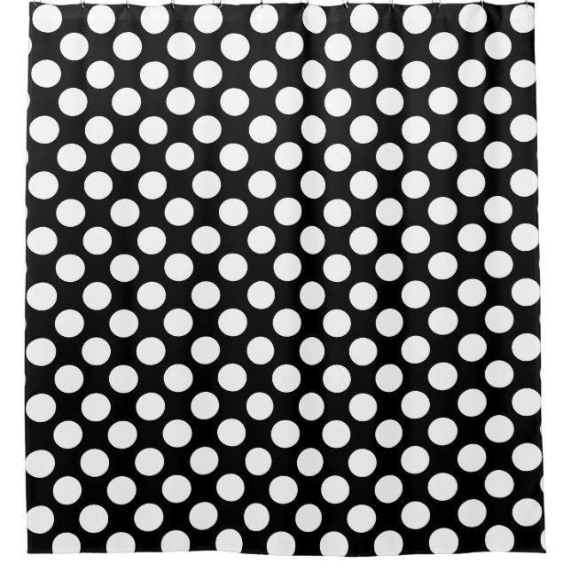 Black: Large white Polka Dot Pattern Shower Curtain (Front)