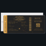 Black las vegas Boarding Pass Destination wedding  Invitation<br><div class="desc">Black las vegas Boarding pass wedding ticket invitation featuring a destination world map and faux gold colour,  Wedding Pass,  Destination Wedding,  Passport with QR code Rsvp card.</div>