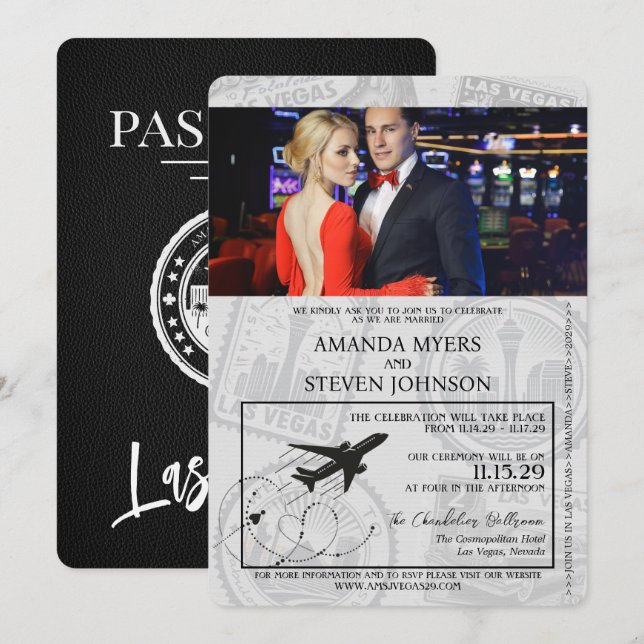 Black Las Vegas Passport Wedding Invitation (Front/Back)
