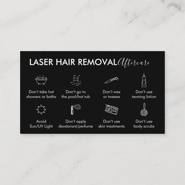 Black Laser Hair Removal Aftercare Instruction Business Card (Back)