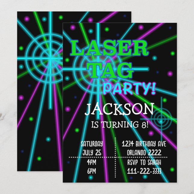 Black Laser Tag Birthday Invitation (Front/Back)