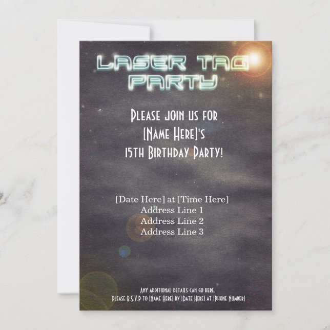 Black Laser Tag Party Invite (Front)