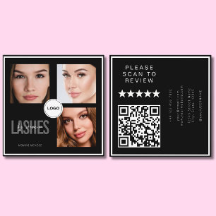Black Lash Tech Photo Collage QR Code & Review Square Business Card