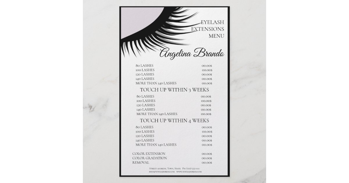 Black Lashes Eyelash Extensions White Price List Flyer | Zazzle