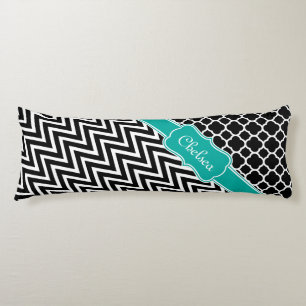 Black Lattice / Chevron Patterns Teal Name Body Cushion