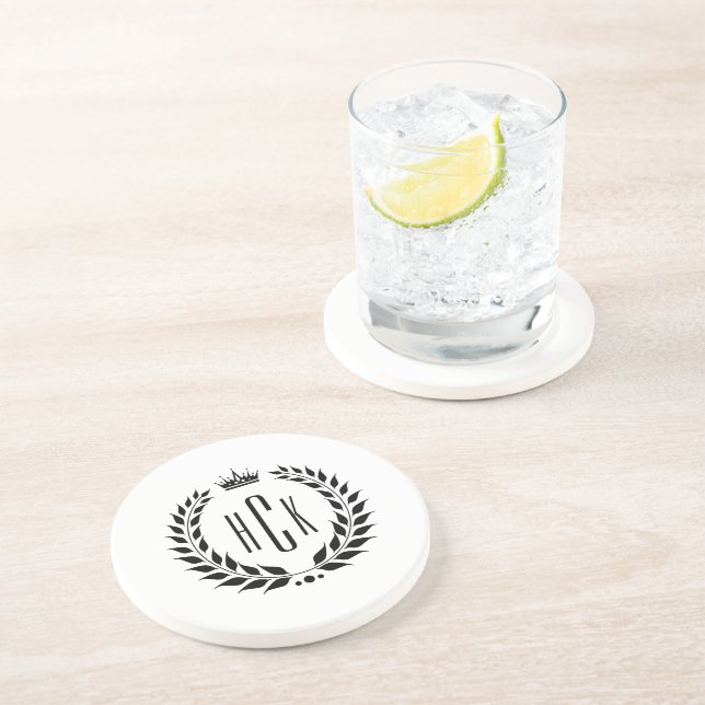 Black Laurel Wreath Custom Monogram Coaster (Side)