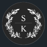 Black Laurel Wreath Monogram Wedding Seal<br><div class="desc">Elegant black wedding envelope seal with a laurel wreath monogram. Monogrammed envelope seal with a white laurel wreath against a black background. Black envelope seal with your initials inside a laurel wreath.</div>