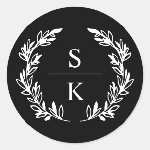 Black Laurel Wreath Monogram Wedding Seal
