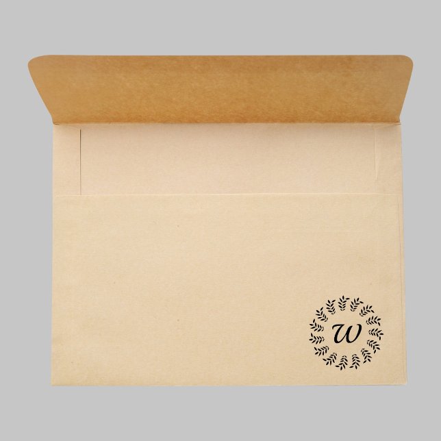 Black laurel wreath monogrammed self-inking stamp (Kraft enveloped with the stamp)