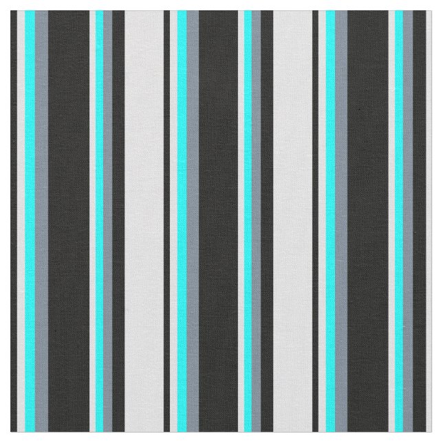 Black, Lavender, Cyan & Slate Grey Lined Pattern Fabric (Close Up)