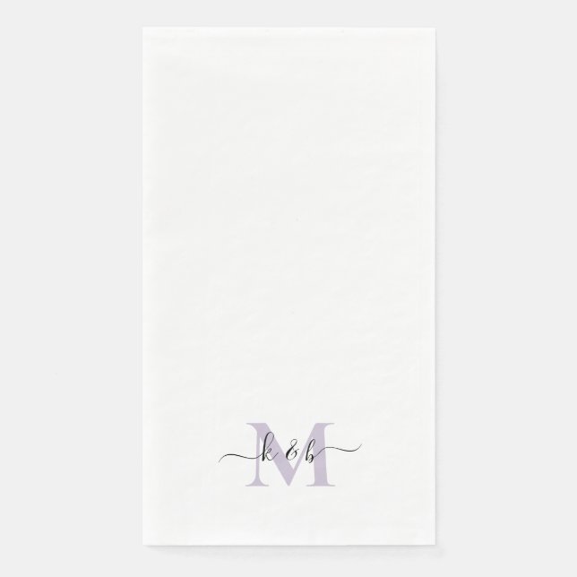 Black & Lavender Monogram Swash Script White Napkin (Front)