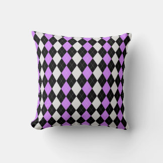 Black & LAVENDER PINK Diamonds ARGYLE Pattern Cushion