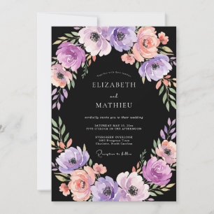 Black Lavender Poppy Wedding Invitation