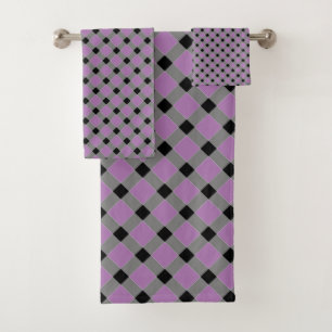 BLACK LAVENDER TOWEL PATTERNED BATHROOM TOWEL